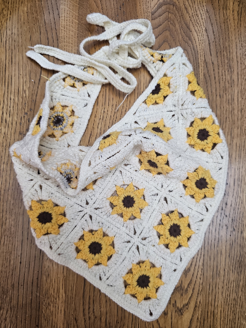 Hand-Crocheted Sunflower Tote Bag in Cream and Yellow